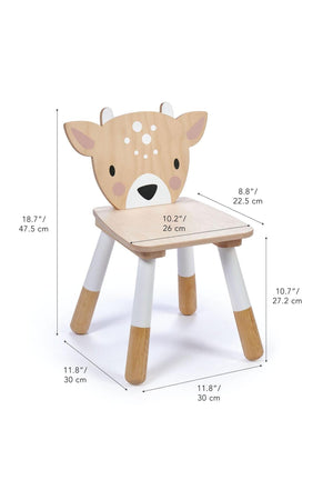 A wooden toddler chair featuring a deer design, made from premium plywood with a natural finish. Ideal for ages 3 and up.