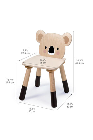 Koala-themed toddler chair made of high-quality plywood, featuring a cute bear face design and measuring 11.81 x 11.42 x 18.