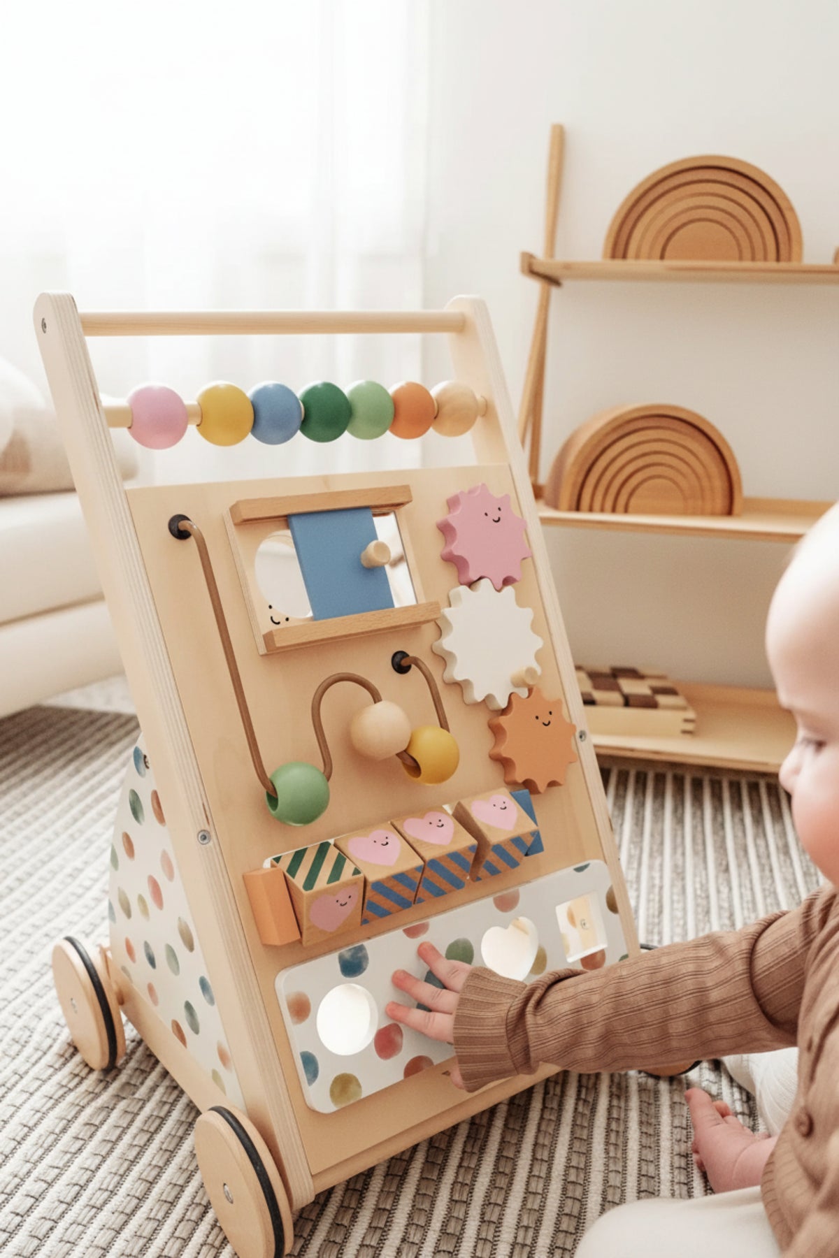 Tiny Land® Wooden Baby Walker & Activity Cube Playset, Montessori Development Toy Set, Toddlers