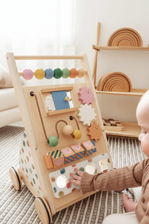 Tiny Land® Wooden Baby Walker & Activity Cube Playset, Montessori Development Toy Set, Toddlers