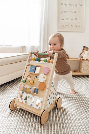 Tiny Land® Wooden Baby Walker & Activity Cube Playset, Montessori Development Toy Set, Toddlers