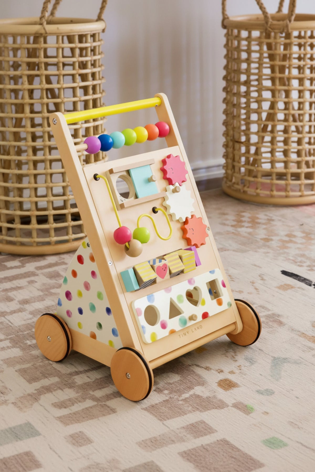 Tiny Land® Premium Natural Wooden Activity Walker