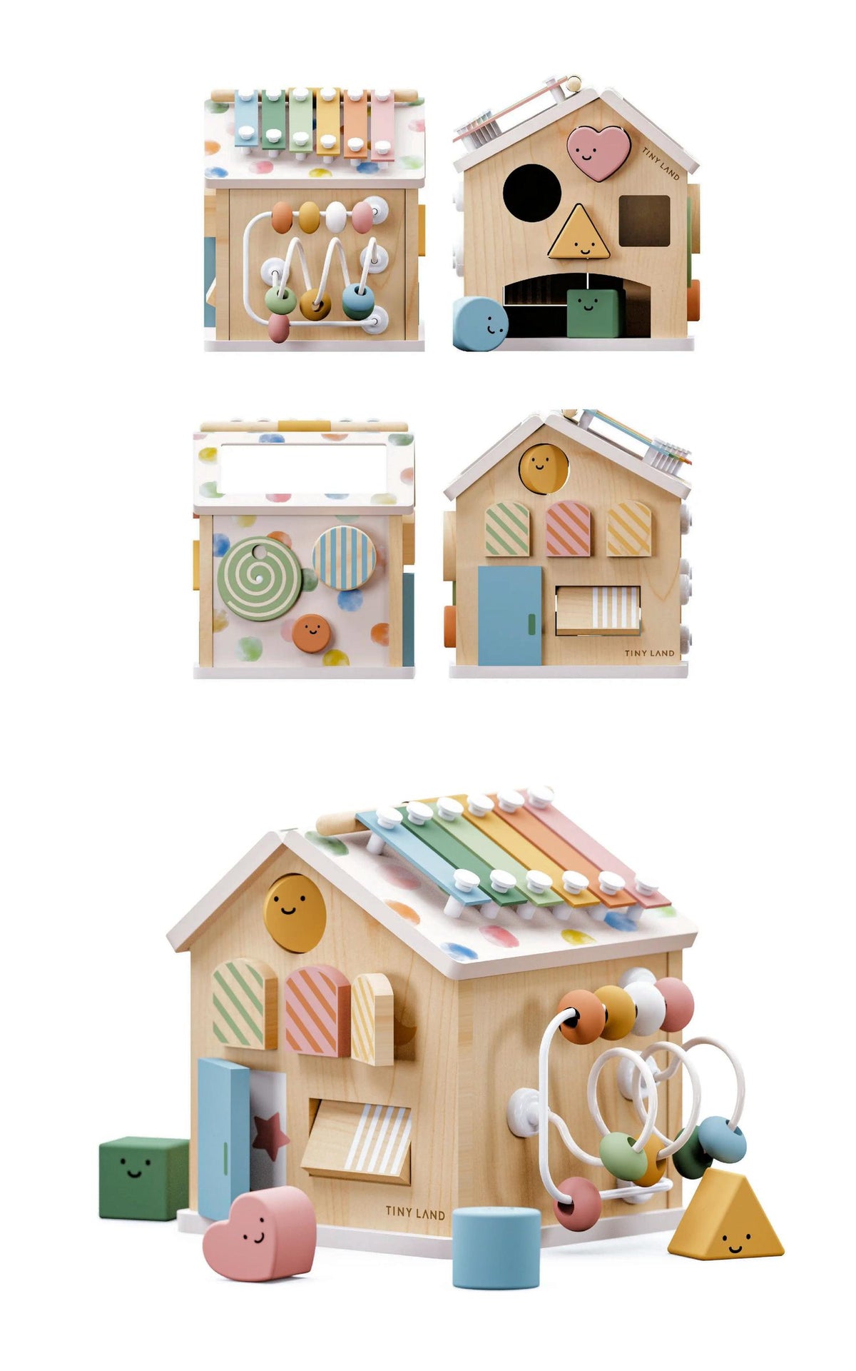 Tiny Land® Wooden Baby Walker & Activity Cube Playset, Montessori Development Toy Set, Toddlers