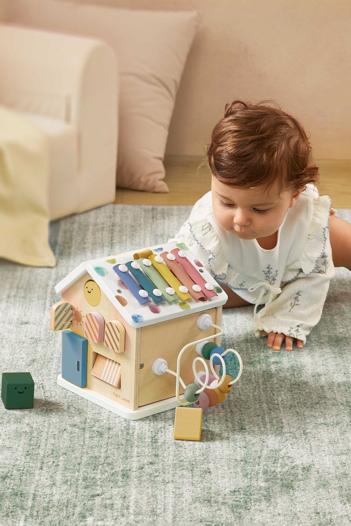 Tiny Land® Wooden Baby Walker & Activity Cube Playset, Montessori Development Toy Set, Toddlers