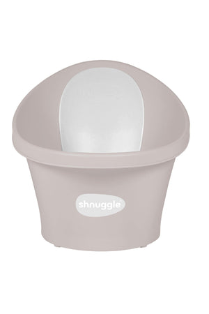 Beige Shnuggle Baby Bath with a white interior support, designed for newborns, featuring a compact and ergonomic shape.