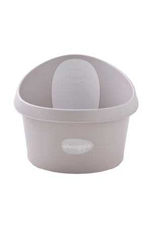 Shnuggle Toddler Bath Tub in light grey, featuring a supportive backrest and minimalist design, ideal for toddlers.