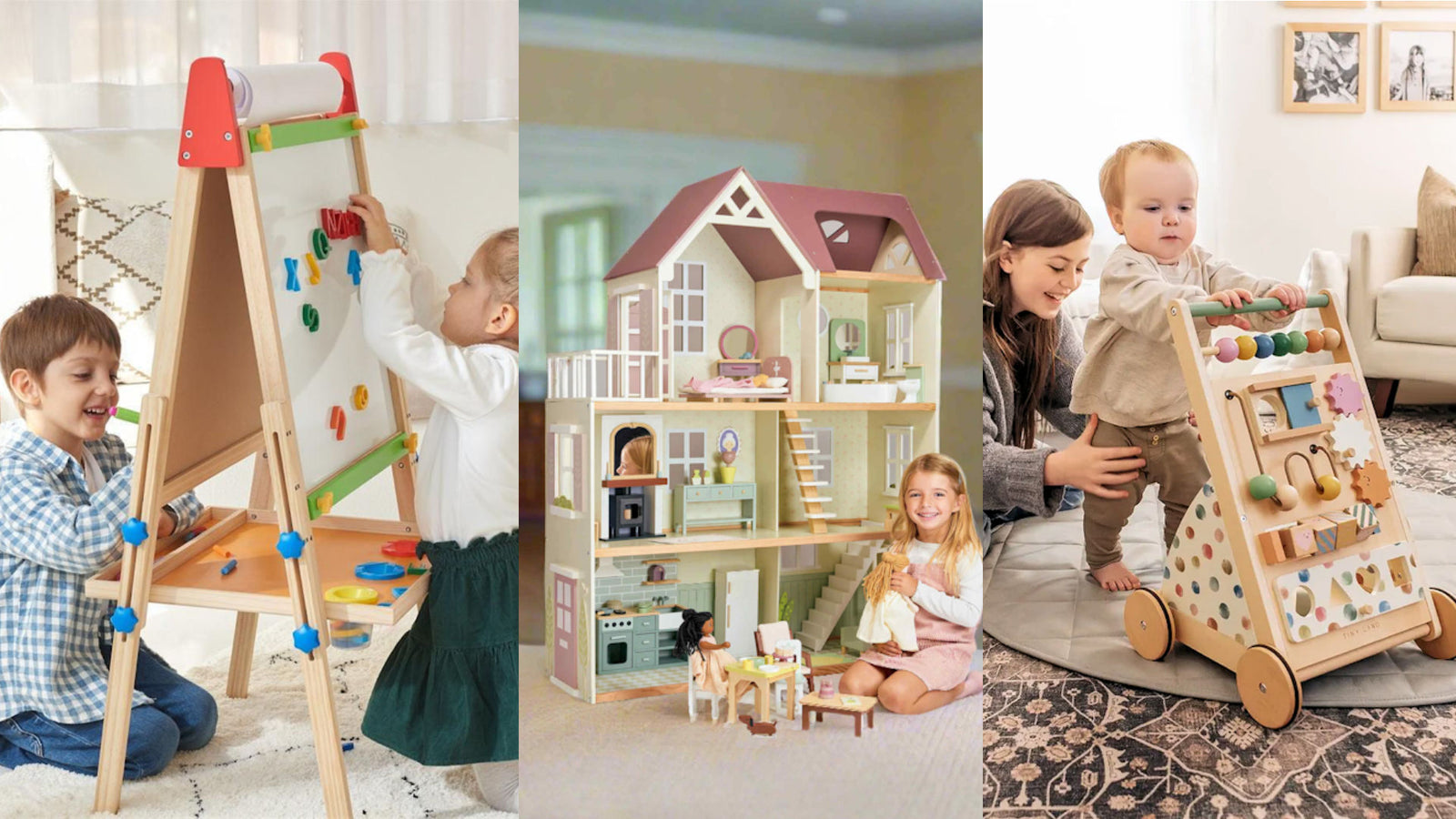 Children playing with educational toys in a home setting