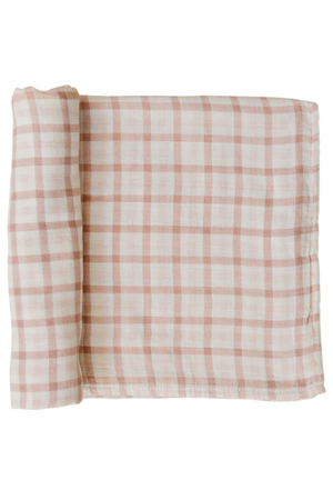 Pink Gingham Muslin Swaddle Cotton Blanket