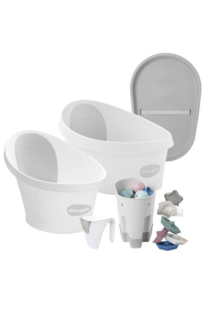 Shnuggle Growing Family Bath Time Bundle:  Baby & Toddler Baths + 7-Piece Set for Bath & Diaper Time