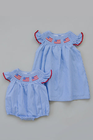 Flag Gingham Smocked Dress | Cotton