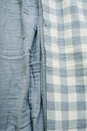Dusty Blue Gingham Twin Muslin Quilt | 100% Cotton | Stylish