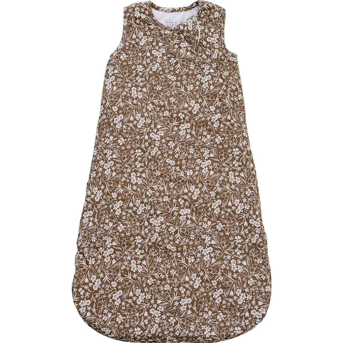 A soft brown floral sleep sack features a delicate white floral pattern. Made from breathable bamboo fabric, it offers a cozy and stylish option for little ones during sleep.