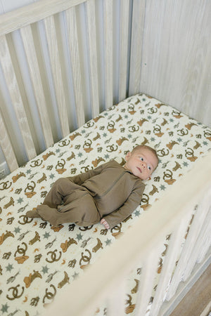 Outlaw Cowboy Muslin Crib Sheet | 100% Cotton | Rodeo Collection | Neutral Colors