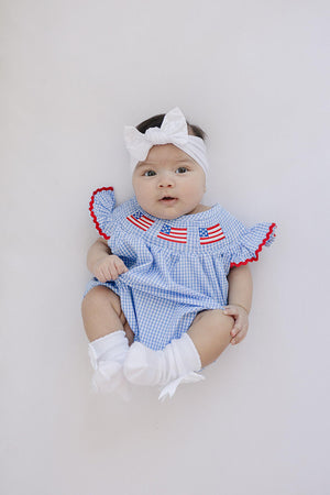 Baby Girl Flag Gingham Smocked Bubble | Cotton