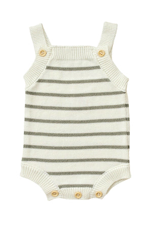 Baby Girl Sage Stripe Knit Bubble | 100% Cotton