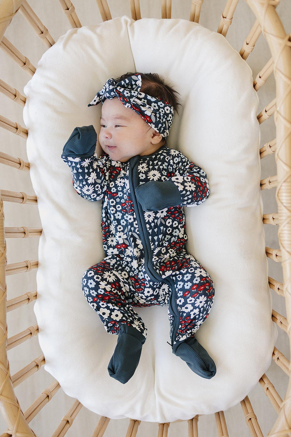 Mebie Baby  Americana Floral Ribbed Zipper Pajama | Bamboo