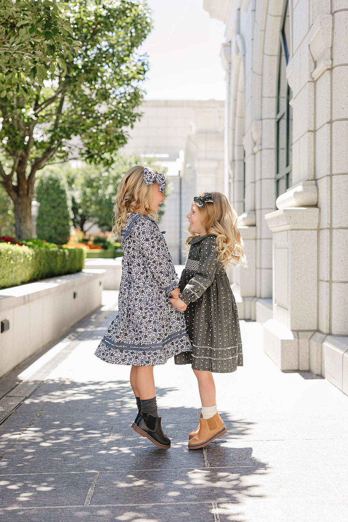 Mebie Baby  Dark Green Tulip Smocked Peter Pan Collar Dress | Cotton