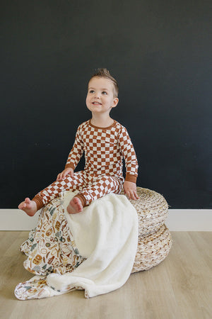 Rust Checkered Ribbed Cozy Pajama Set | Baby & Toddler | Bamboo