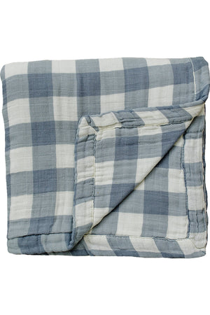 Dusty Blue Gingham Muslin Crib Quilt | 100% Cotton