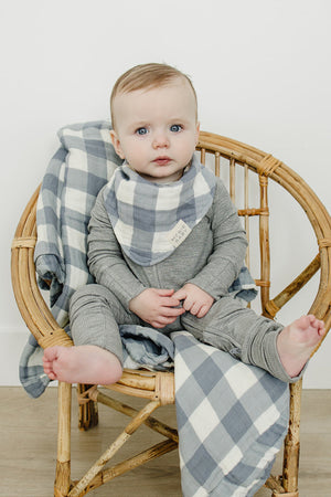 Dusty Blue Gingham Classic Muslin Bib | 100% Cotton | Baby Essentials