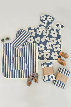 Navy Stripe Organic Cotton Beach Poncho | 100% Cotton