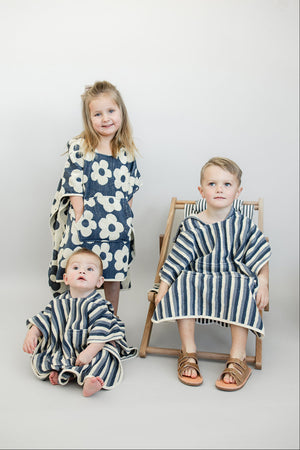 Navy Stripe Organic Cotton Beach Poncho | 100% Cotton