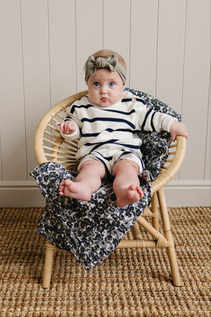 Navy Stripe Knit Shorts | 100% Cotton