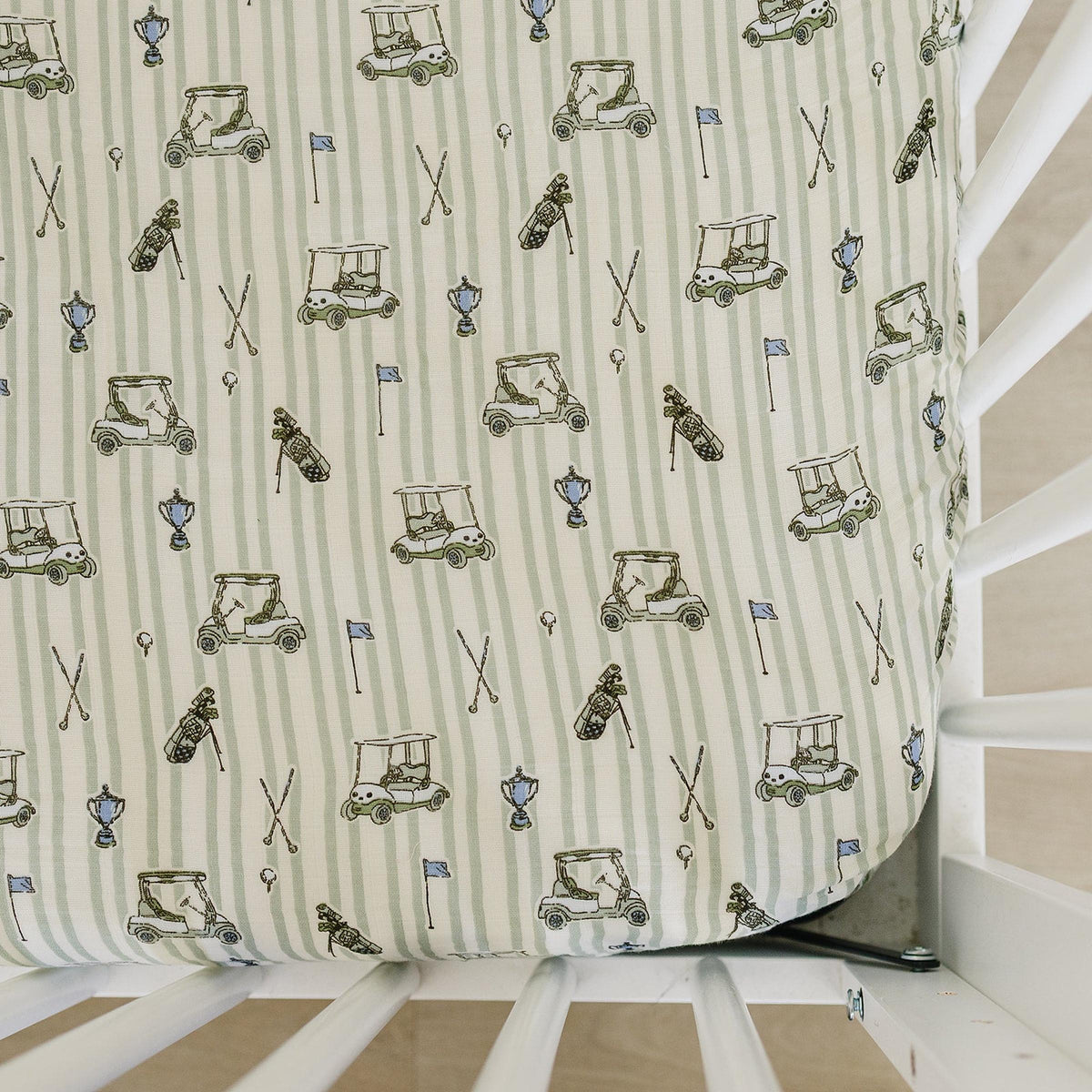 Tee Time Muslin Crib Sheet