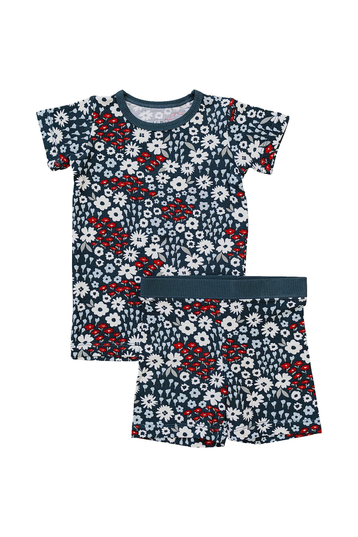 Mebie Baby  Americana Floral Ribbed Cozy Shorts Set | Bamboo