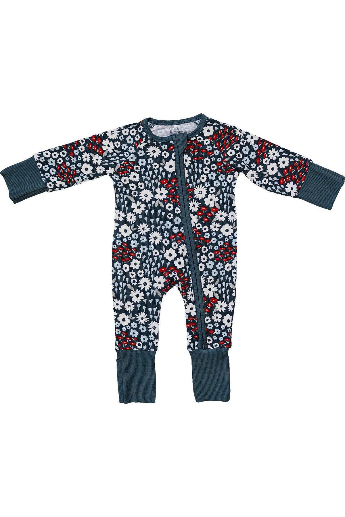 Mebie Baby  Americana Floral Ribbed Zipper Pajama | Bamboo