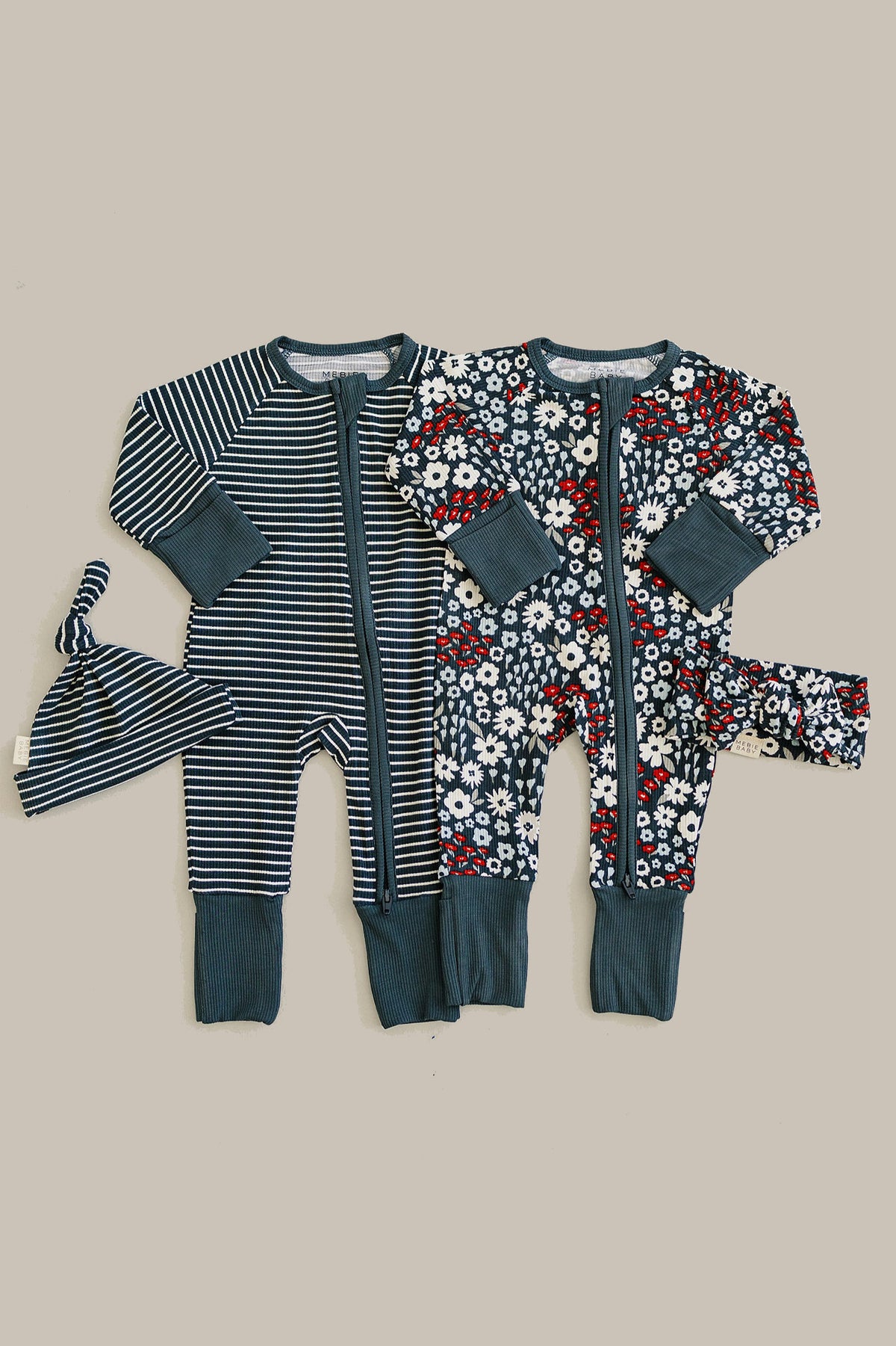 Mebie Baby  Americana Floral Ribbed Zipper Pajama | Bamboo