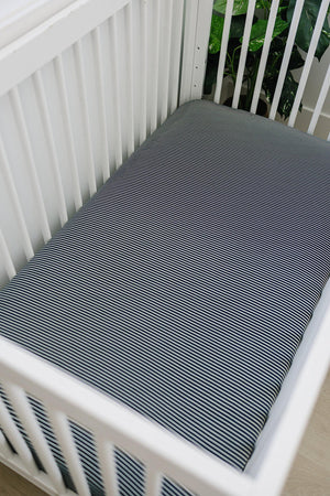 Navy Stripes Stretch Crib Sheet | Bamboo | Baby Essentials