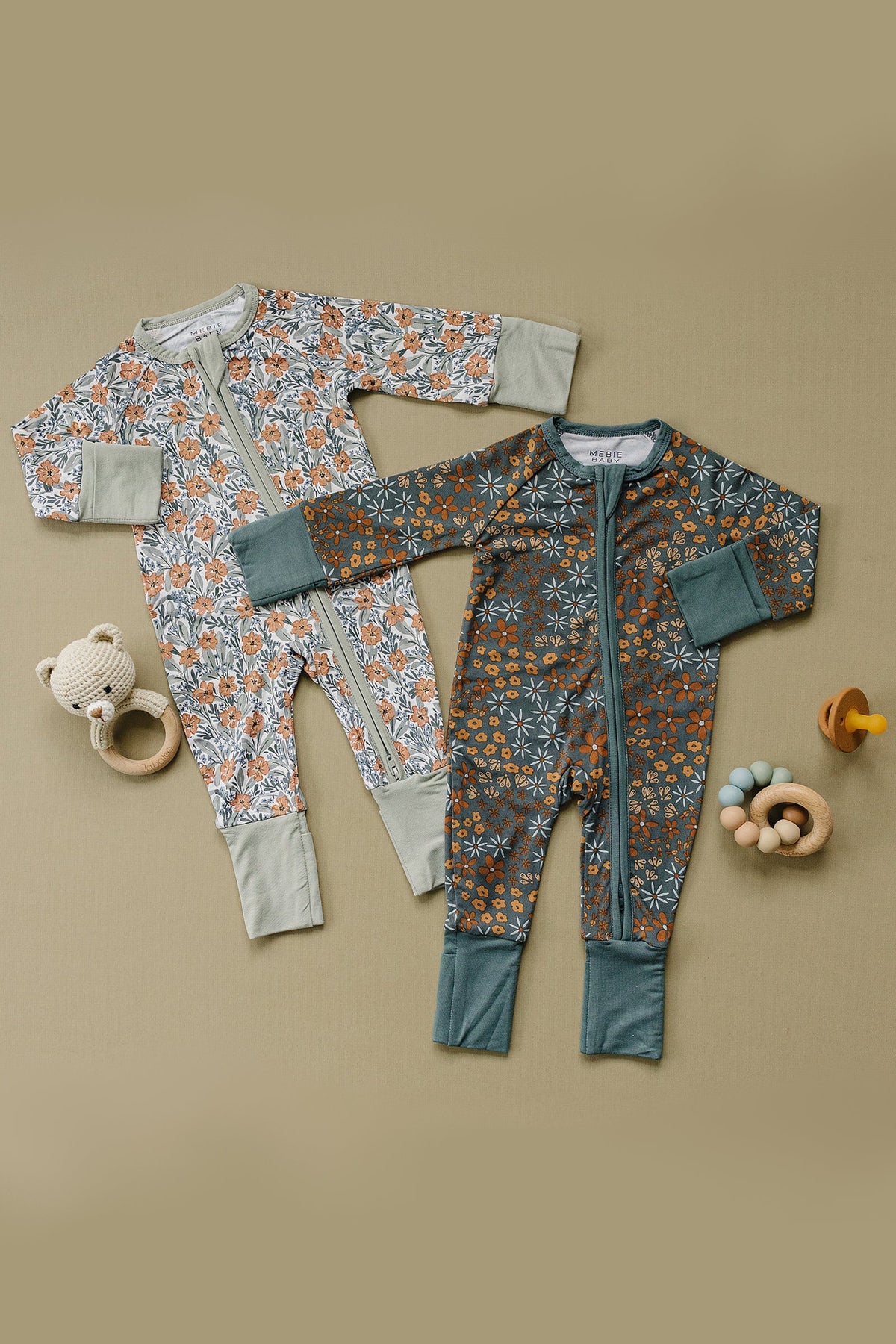 Mebie Baby  Dainty Meadow Zipper Pajama | Bamboo | Baby Essentials