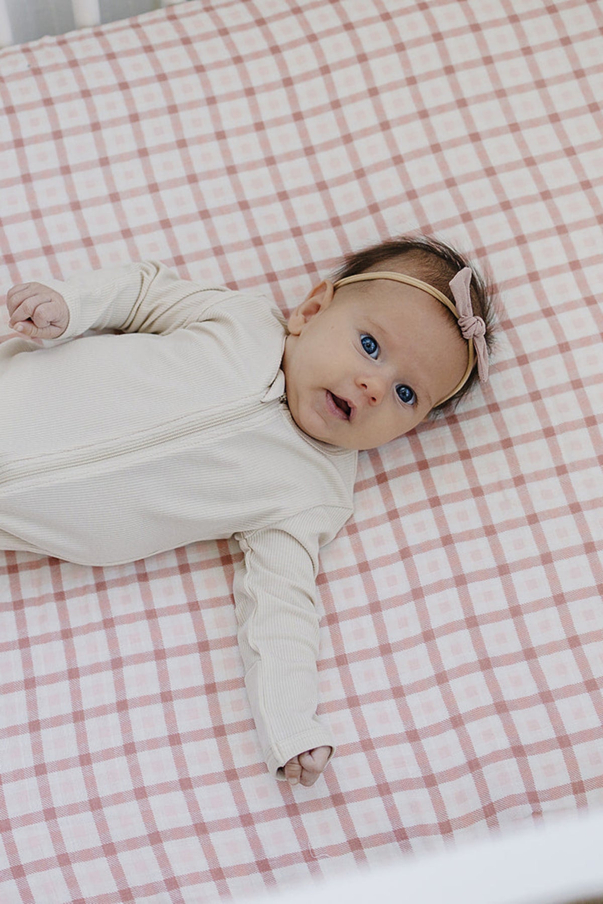 Pink Gingham Muslin Crib Cotton Sheet