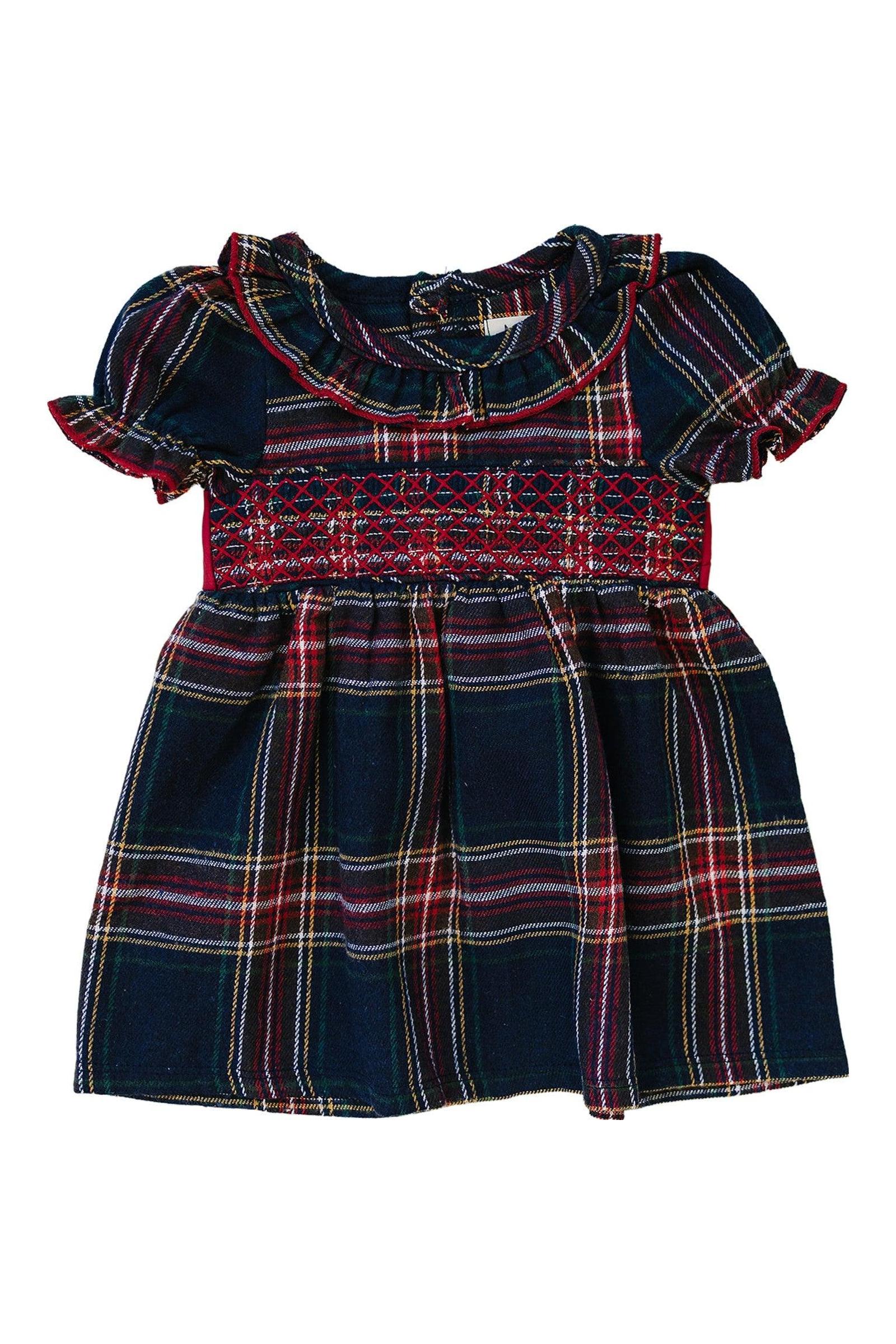 Christmas Plaid Smocked Dress with Classic Collar | Cotton