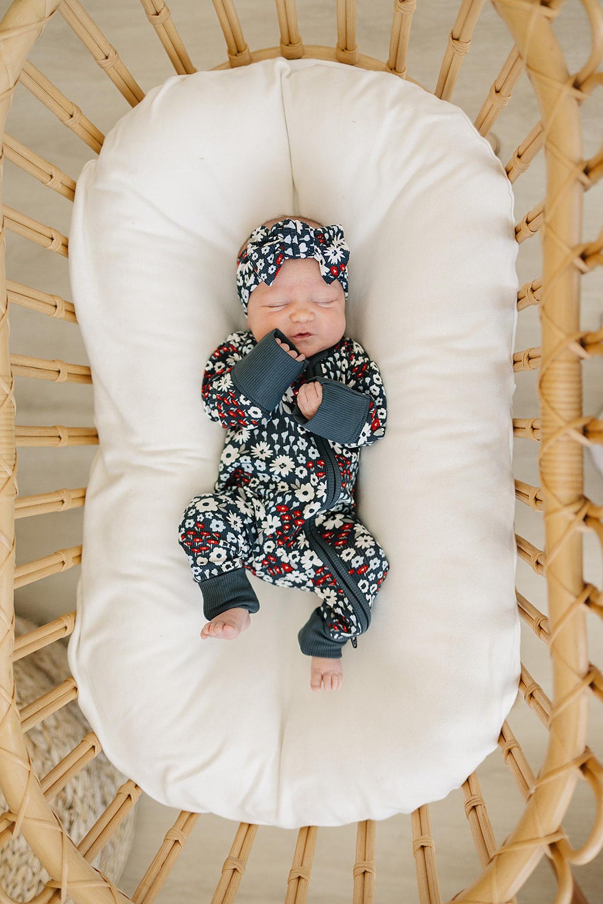 Mebie Baby  Americana Floral Ribbed Zipper Pajama | Bamboo