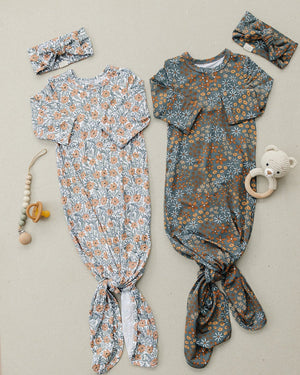 Navy Floral Knot Gown | Bamboo  | Baby Essentials