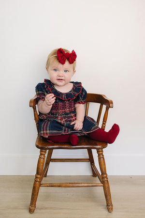 Christmas Plaid Smocked Dress with Classic Collar | Cotton