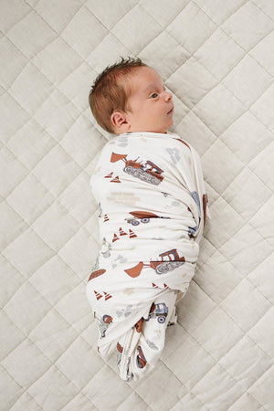 Construction Trucks Stretch Swaddle | Bamboo | Baby Essentials