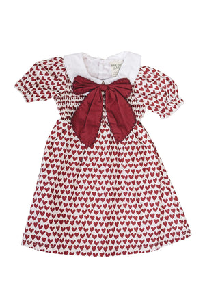 Mebie Baby Heart Bow Dress for Girls, 100% Cotton, Red, Baby - Kids