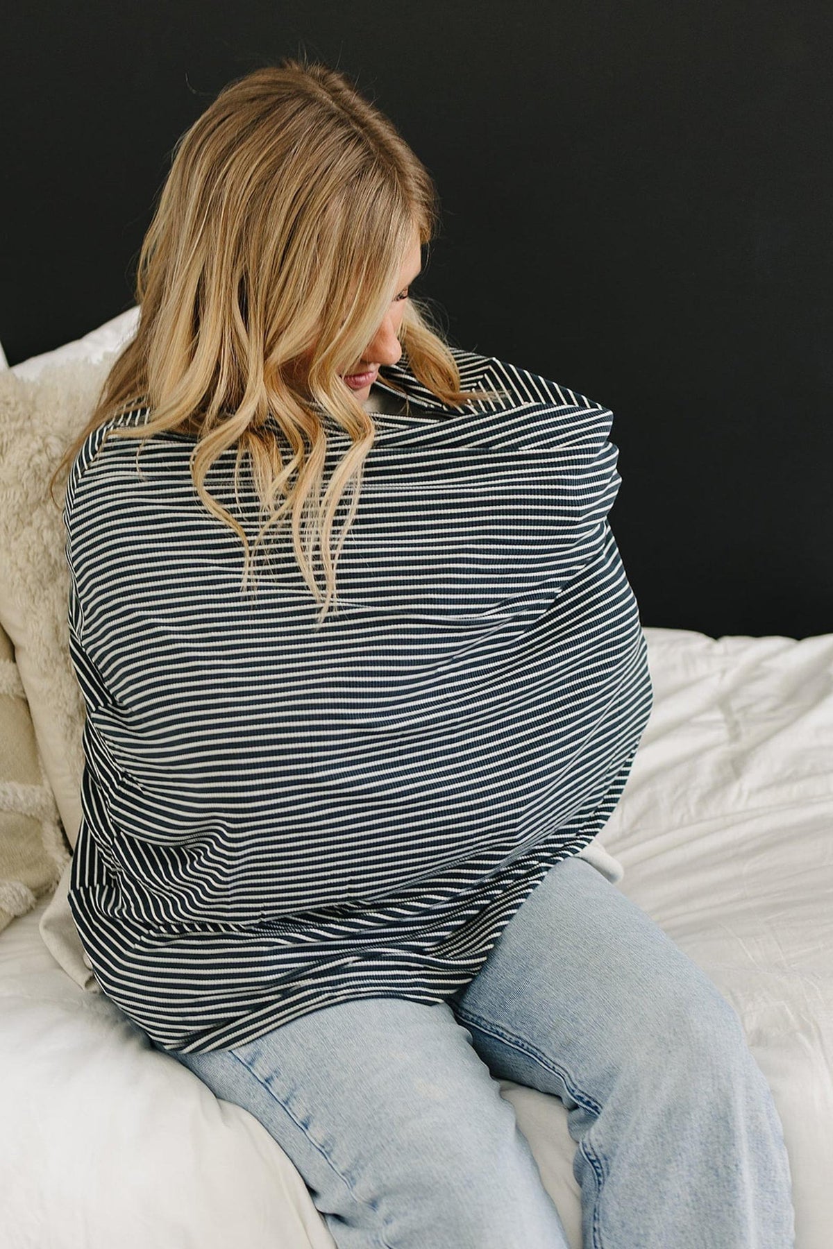Navy Stripes Ribbed Multi-Use | Bamboo | Car Seat & Nursing Cover