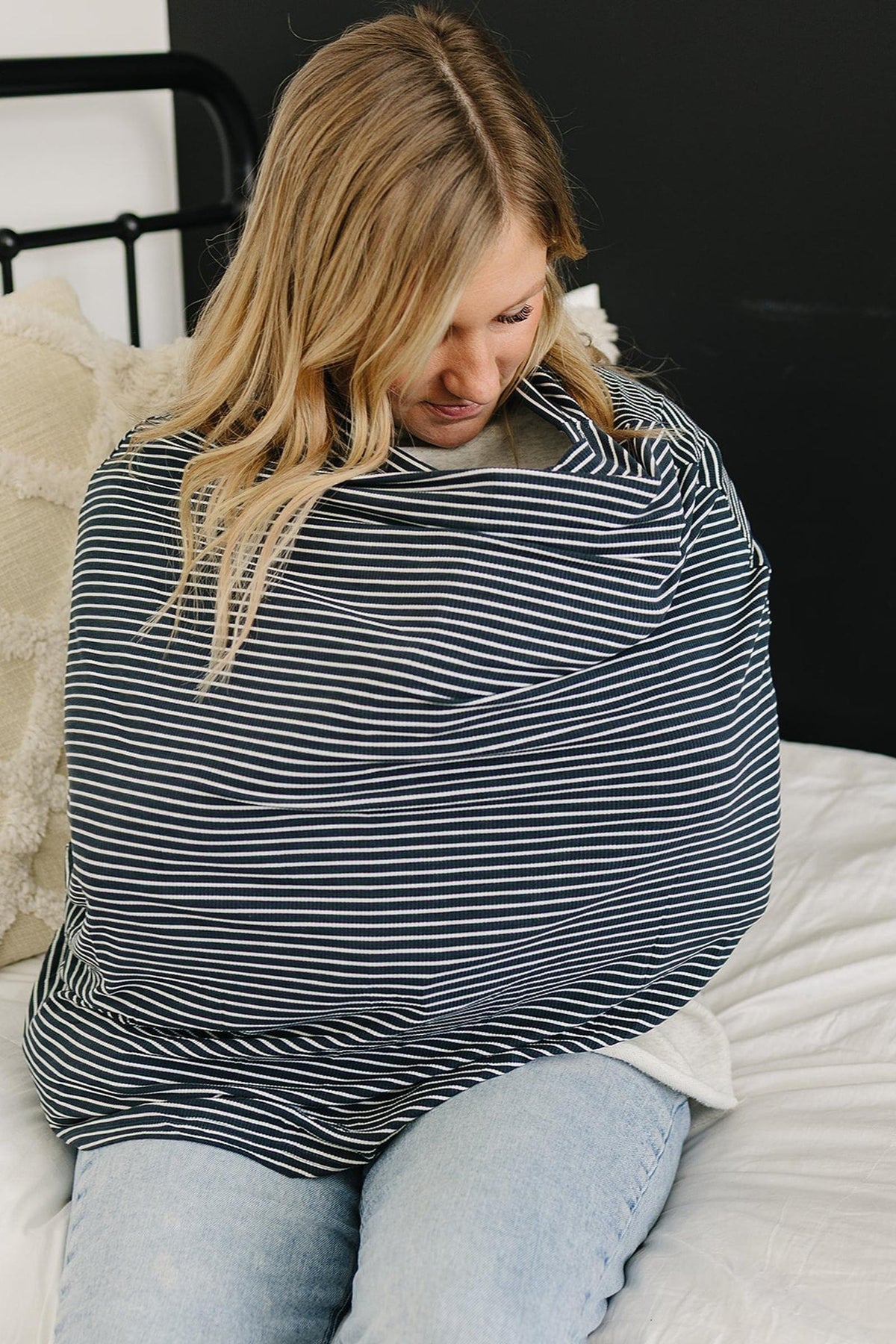 Navy Stripes Ribbed Multi-Use | Bamboo | Car Seat & Nursing Cover