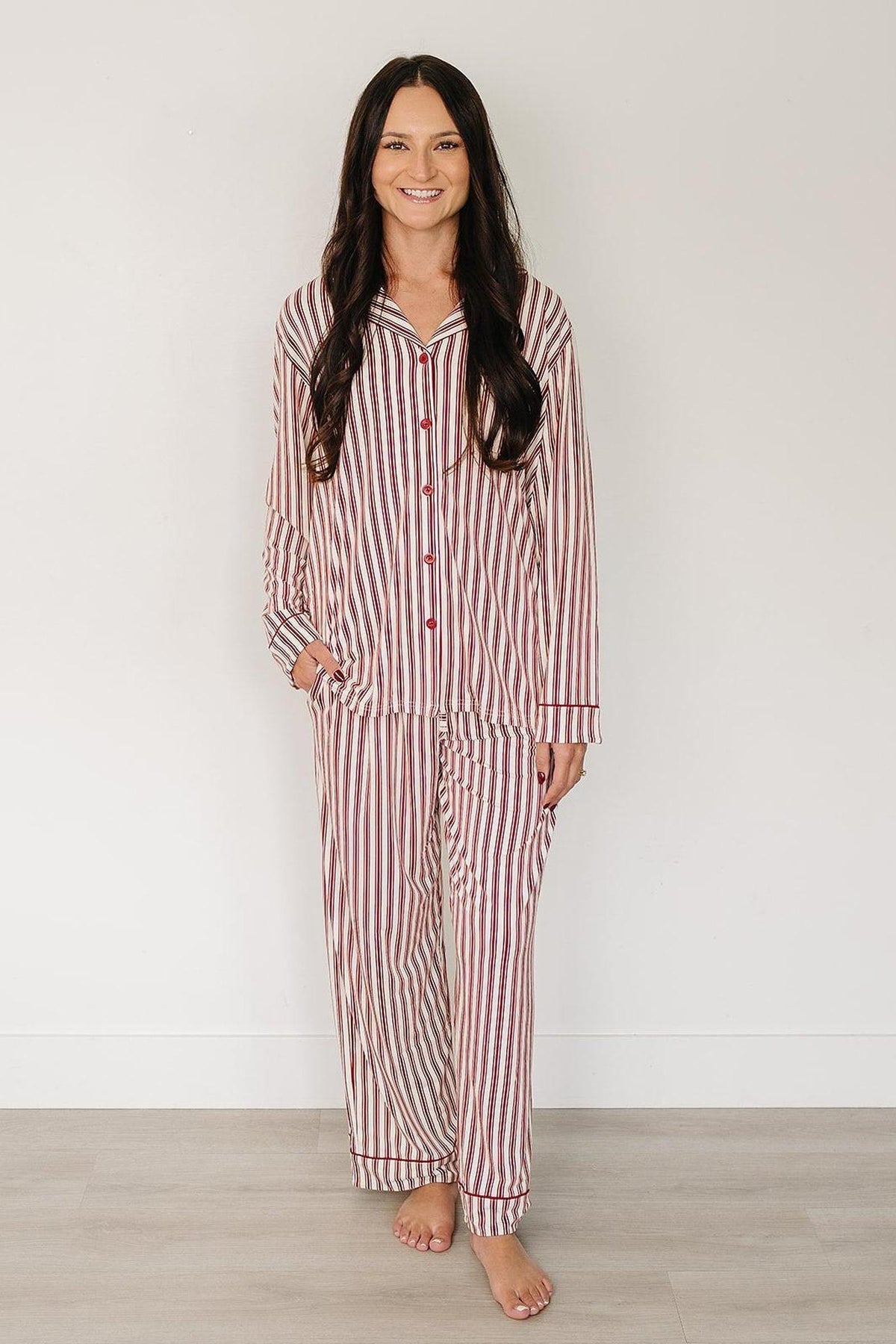 Adult Red Stripes Pajama Set | Family Matching Collection | Bamboo
