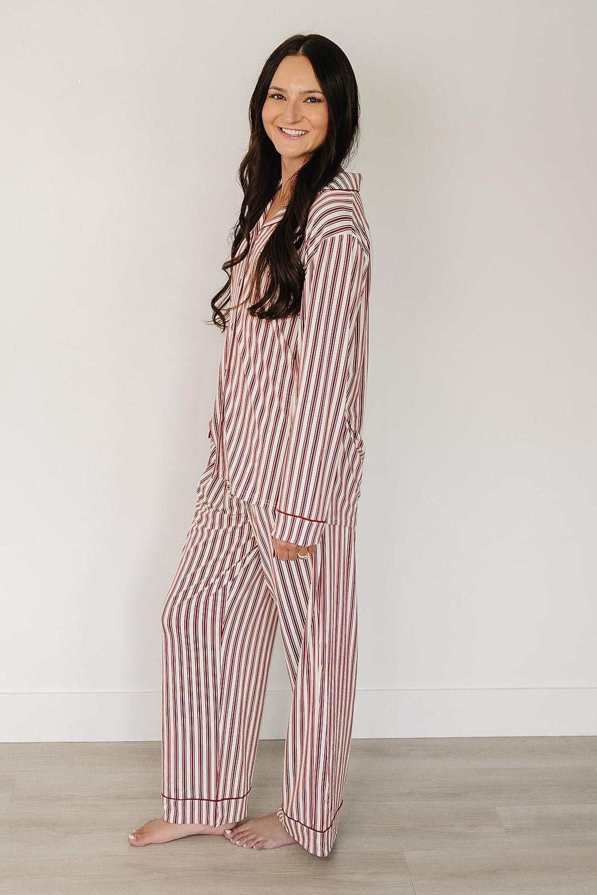 Adult Red Stripes Pajama Set | Family Matching Collection | Bamboo