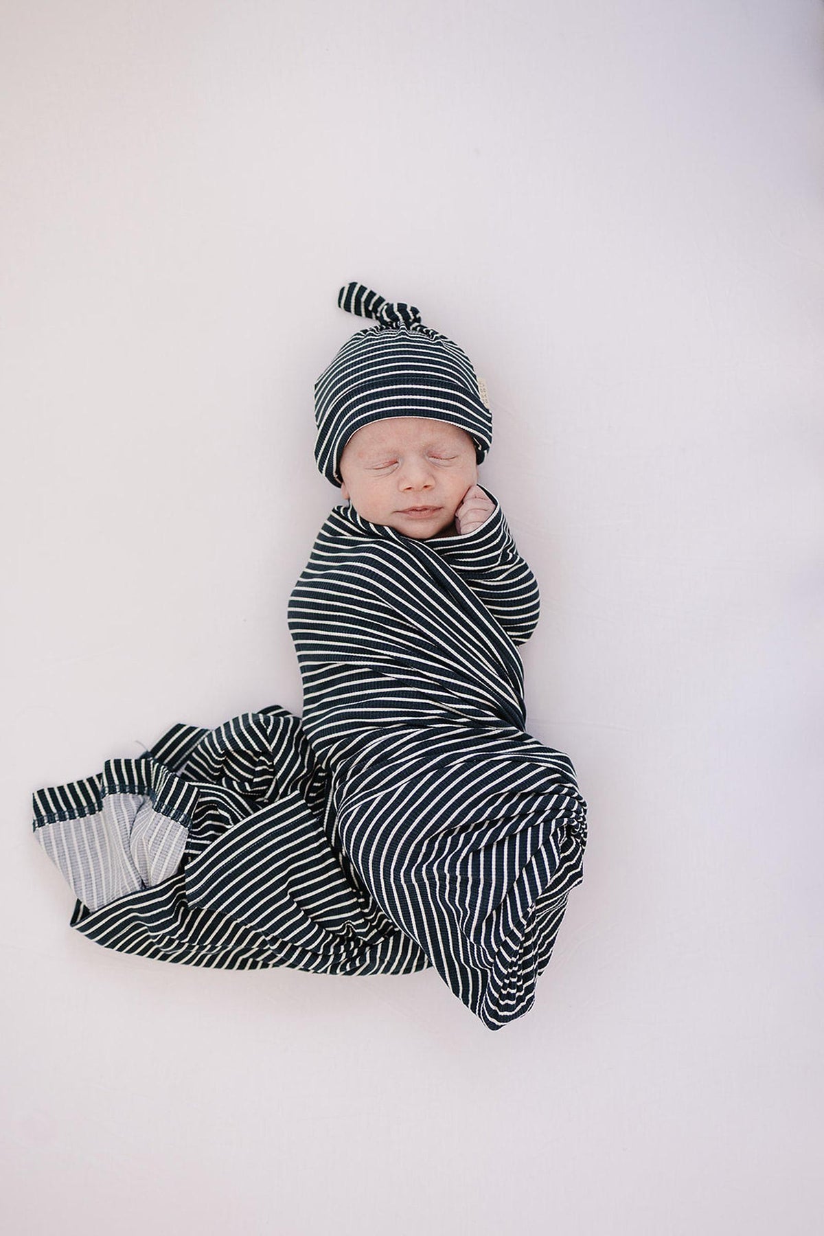 Navy Stripes Ribbed Stretch Swaddle Blanket | Bamboo | Baby Essentials