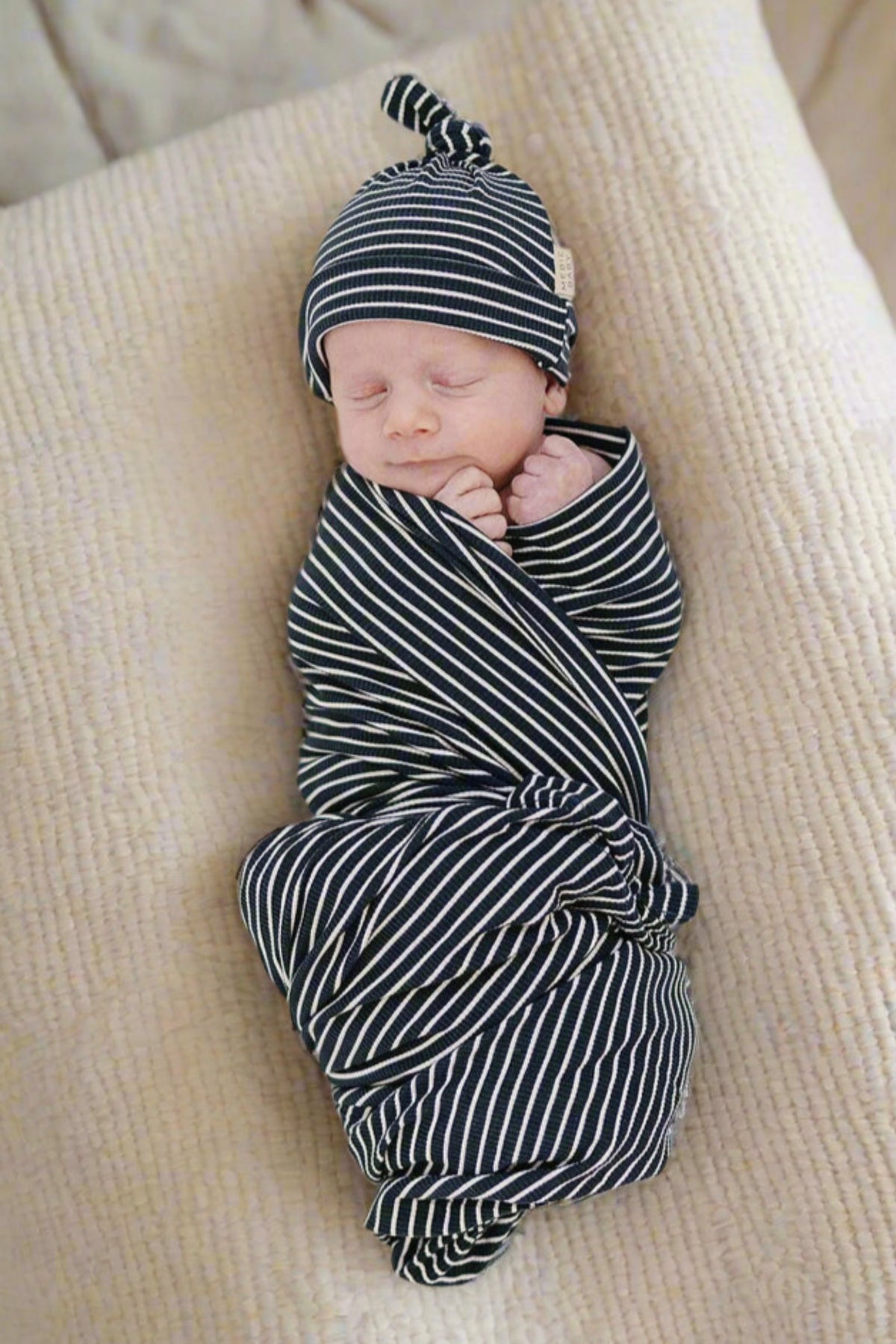Navy Stripes Ribbed Stretch Swaddle Blanket | Bamboo | Baby Essentials