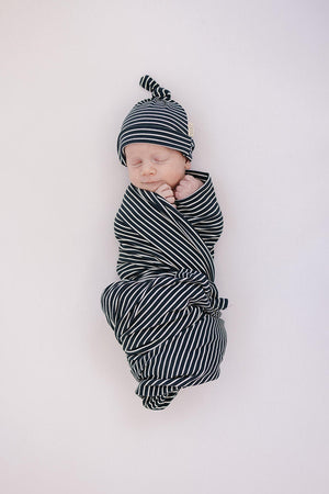 Navy Stripes Ribbed Newborn Knot Hat | Bamboo