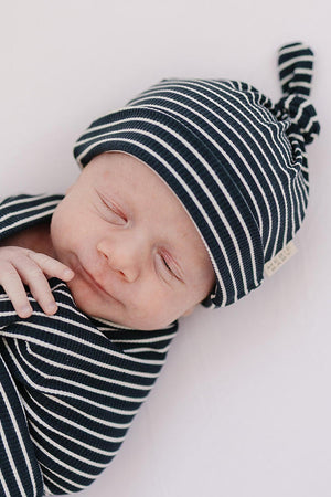 Navy Stripes Ribbed Newborn Knot Hat | Bamboo