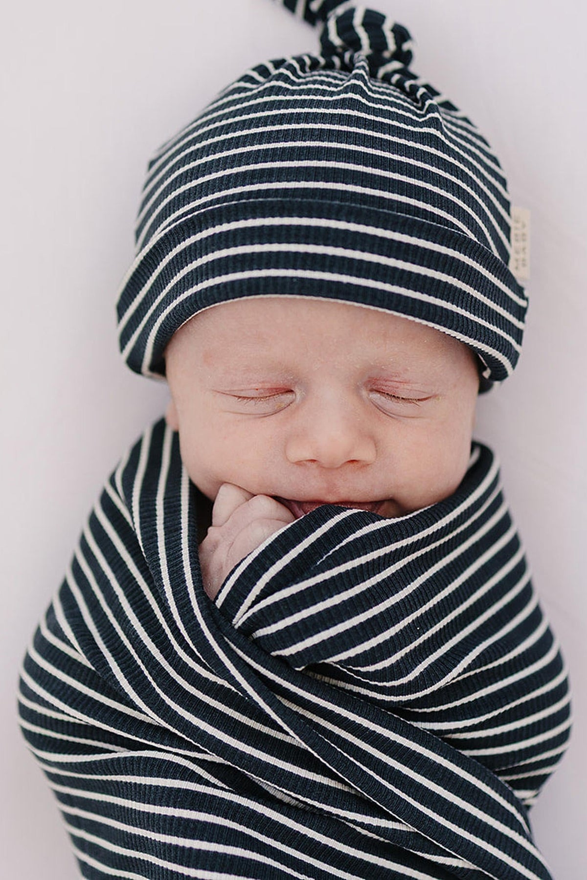 Navy Stripes Ribbed Stretch Swaddle Blanket | Bamboo | Baby Essentials