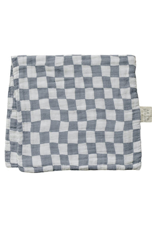 Dusty Blue Wavy Checkered Muslin Burp Cloth | Baby Essentials | 100% Cotton | Gender Neutral